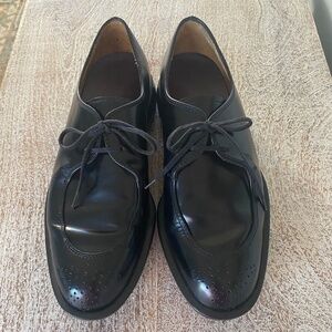 TOD'S Black Leather Brogue Apron Toe Lace Up Oxfords 6.5 Made in Italy
